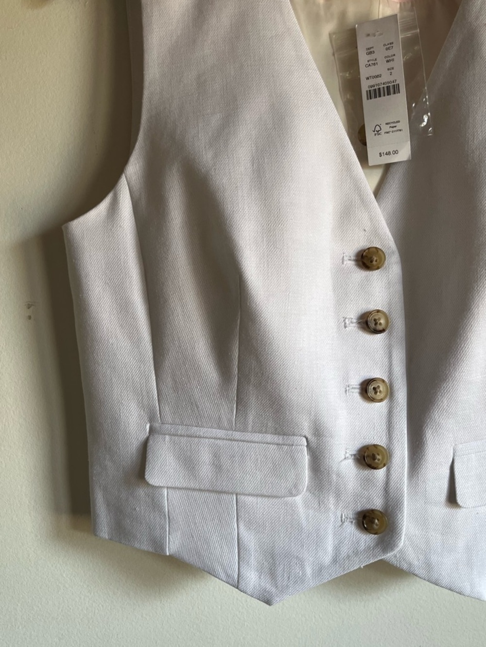 NWT JCrew Classic Vest in Stretch Linen Blend White Size 2 Cropped $148 CA761 - Picture 4 of 11